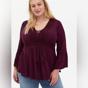 Torrid Burgundy Purple Gauze Lace-Up Babydoll